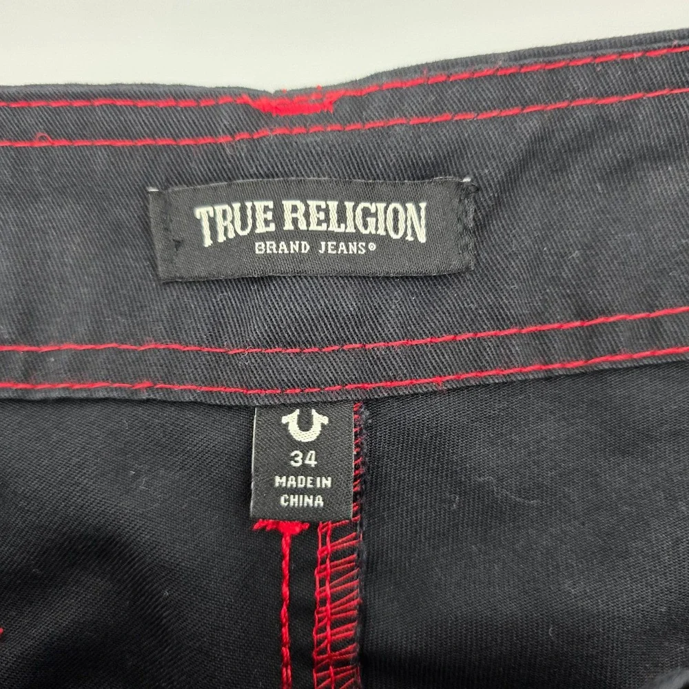 True Religion Cargo‎ Pants Mens Contrast Stitch Jet Black Red 108335 Size 34 NWT